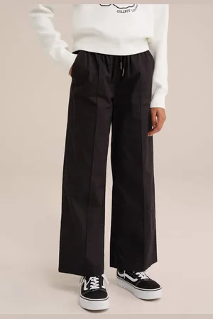 WE Fashion Straight casual broek zwart Meisjes Stretchkatoen Effen