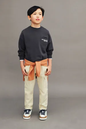 MANGO Straight cargo broek zand Beige Jongens Katoen Effen