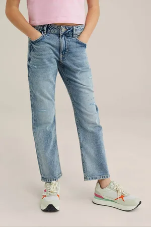 WE Fashion Blue Ridge straight leg medium blue denim Jeans Blauw Effen