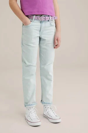 WE Fashion Blue Ridge straight leg Jeans Blauw Effen