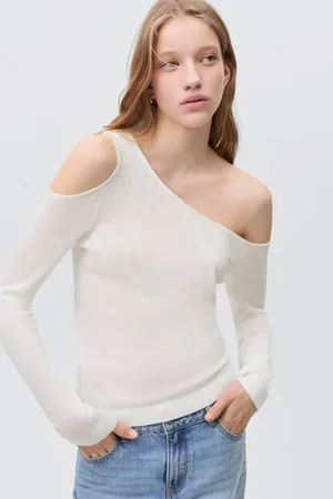 MANGO Trui wit fijn gebreid Meisjes Viscose One shoulder Effen