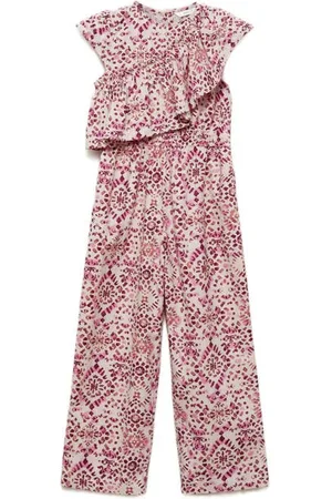 MANGO Jumpsuit Meisjes Katoen Ronde hals All over print