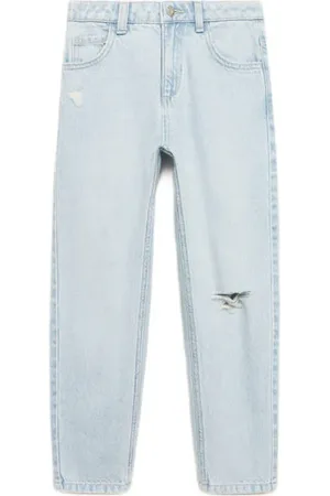 MANGO Regular waist mom jeans lichtblauw Meisjes Denim Effen