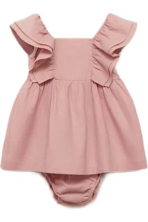 MANGO Linnen newborn baby jurk met bloomer Effen
