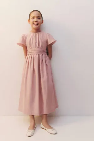 MANGO Maxi jurk Meisjes Linnen Ronde hals Effen