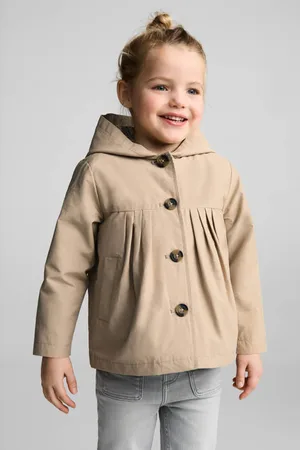 MANGO Trenchcoat beige Jas Meisjes Katoen Capuchon Effen