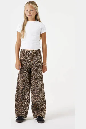 Garcia Straight fit broek met panterprint Meisjes Stretchkatoen