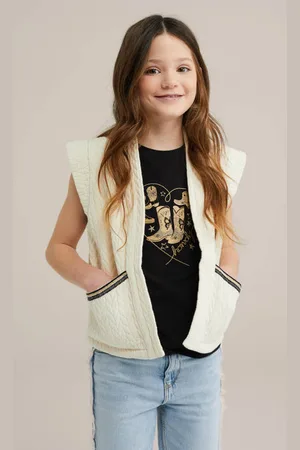 WE Fashion Gilet ecru Meisjes Katoen Openvallende hals Effen