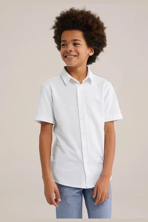 WE Fashion Overhemd wit Jongens Katoen Klassieke kraag Effen
