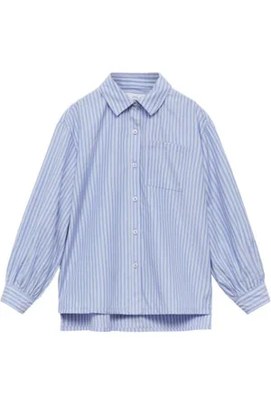 MANGO Blouse blauw Meisjes Polyester Klassieke kraag Streep