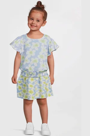 Quapi Mini korte rok blauw Meisjes Stretchkatoen Bloemen