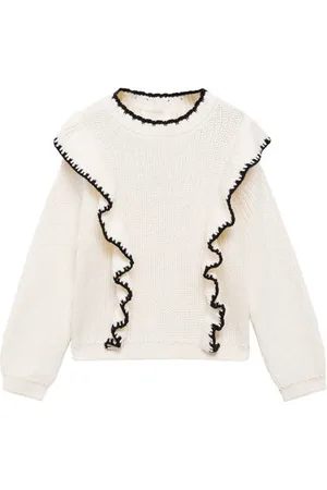 MANGO Trui beige gebreid Meisjes Katoen Ronde hals Meerkleurig