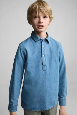 MANGO Overhemd medium blue denim Blauw Effen