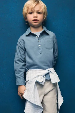 MANGO Overhemd blauw Jongens Katoen Klassieke kraag Effen