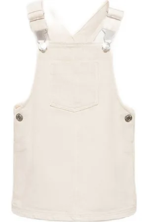 MANGO Overgooier beige Jurk Meisjes Katoen Vierkante hals Effen