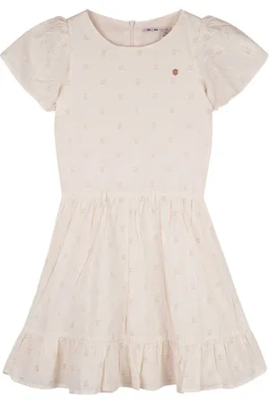 NoNo Midi jurk ecru Meisjes Katoen Ronde hals All over print