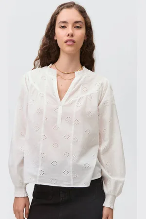 MANGO Blousetop wit broderie Meisjes Katoen V