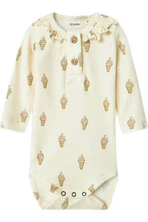 Lil Atelier BABY romper met ruches Ecru Meisjes Katoen Ronde hals