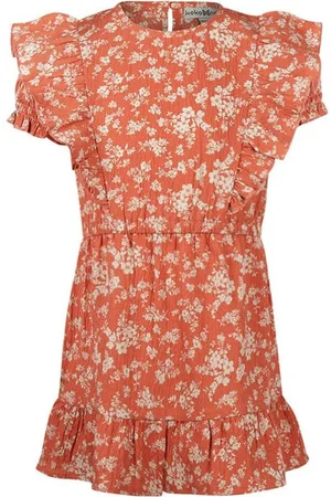 Koko Korte jurk oranje Meisjes Polyester Ronde hals Bloemen