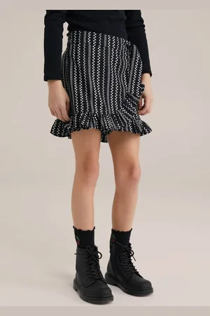 WE Fashion Skort zwart Rok Meisjes Polyester All over print