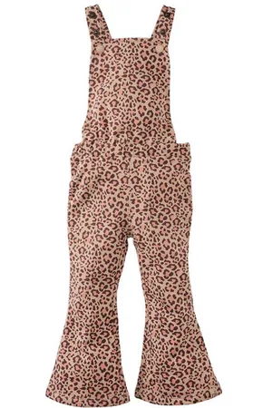 Z8 Mini tuinbroek Dafne met panterprint Beige Meisjes Stretchkatoen Vierkante hals