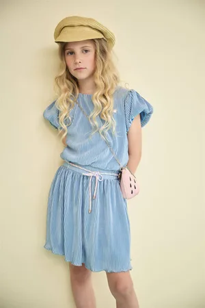 NoNo Midi jurk blauw Meisjes Polyester Ronde hals Effen