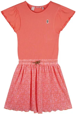 NoNo Midi jurk oranje Meisjes Polyester Ronde hals Meerkleurig