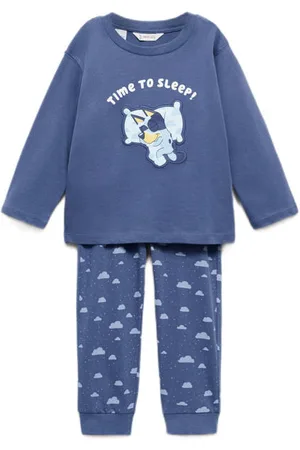 MANGO Pyjama blauw Jongens Katoen Ronde hals Printopdruk