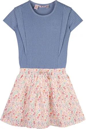 NoNo Midi jurk blauw Meisjes Polyester Ronde hals Bloemen
