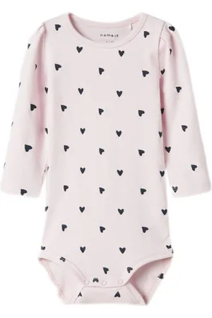 NAME IT BABY romper NBFDHEART met hartjesprint roze/rood Paars Meisjes Stretchkatoen Ronde hals