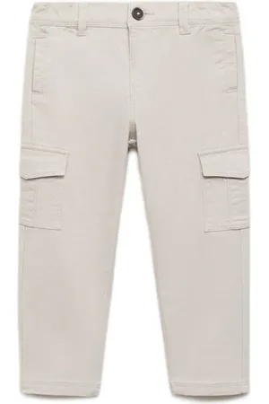 MANGO Straight cargo broek ecru Jongens Stretchkatoen Effen