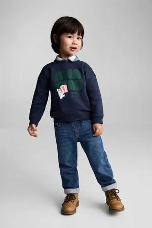 MANGO Sweater donkerblauw Printopdruk