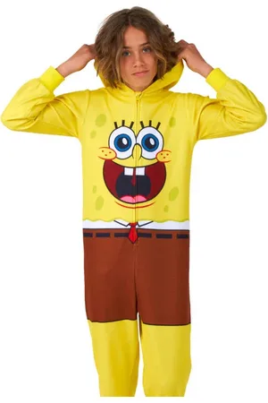 OppoSuits Spongebob onesie Geel Jongens Katoen Capuchon Printopdruk