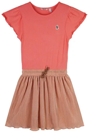 NoNo Midi jurk oranje Meisjes Polyester Ronde hals Backprint