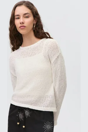 MANGO Gebreide trui wit Meisjes Polyester Ronde hals Effen