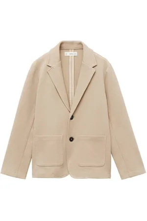 MANGO Colbert beige Jongens Stretchkatoen Reverskraag Effen