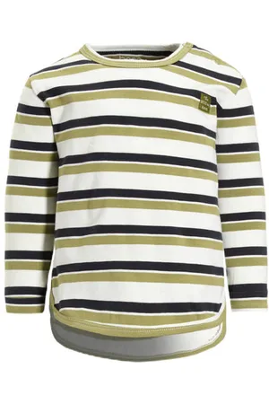 Bess Longsleeve olijfgroen Jongens Stretchkatoen Ronde hals Streep