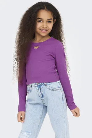 ONLY KIDS GIRL longsleeve paars Rosé Meisjes Stretchkatoen Ronde hals Effen