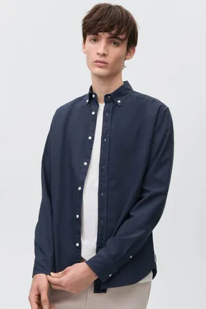 MANGO Overhemd Blauw Jongens Katoen Button down Effen