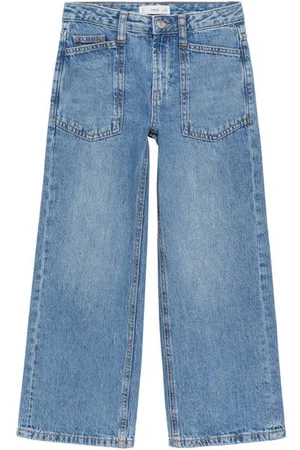 MANGO Wide leg high waist jeans medium blue denim Blauw Effen