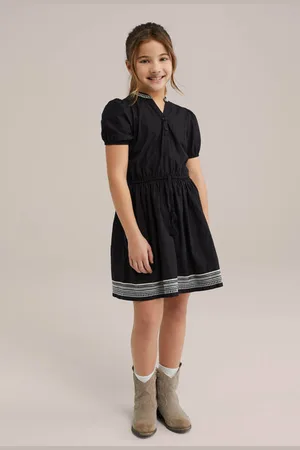 WE Fashion Korte jurk zwart Meisjes Katoen V