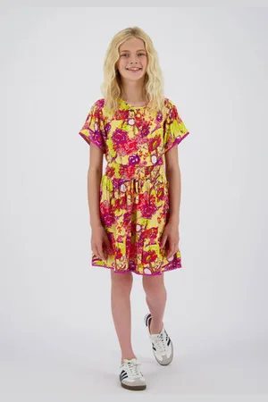 Vingino Midi jurk geel Meisjes Viscose Ronde hals Bloemen
