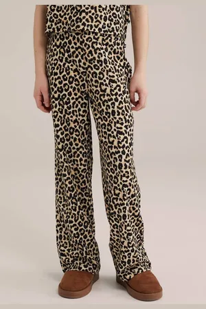 WE Fashion Straight palazzo broek zwart Meisjes Polyester Panterprint