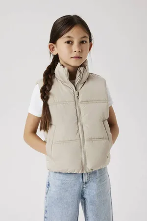 NAME IT KIDS bodywarmer beige Grijs Meisjes Polyester Opstaande kraag Effen