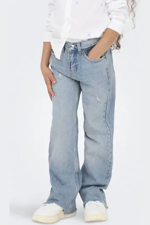 ONLY KIDS GIRL wide leg high waist jeans Blauw Effen