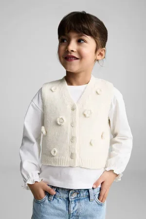 MANGO Gilet ecru gebreid Meisjes Polyester V