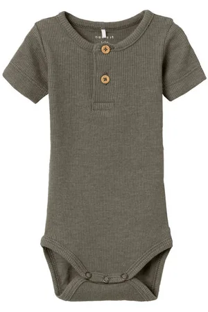 NAME IT BABY romper NBMKAB groenbruin Grijs Jongens Katoen Ronde hals Gemêleerd