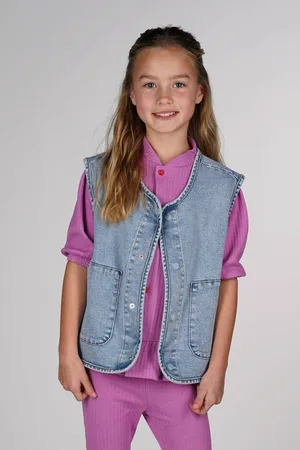 The New Chapter Gilet light blue denim Blauw Effen