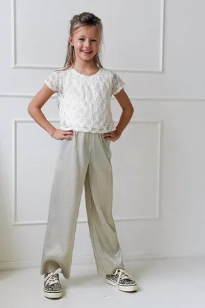 Like Flo Straight jumpsuit wit Meisjes Polyester Ronde hals Effen