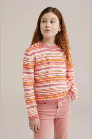 WE Fashion Trui roze rib gebreid Sweater Meisjes Katoen Ronde hals Streep